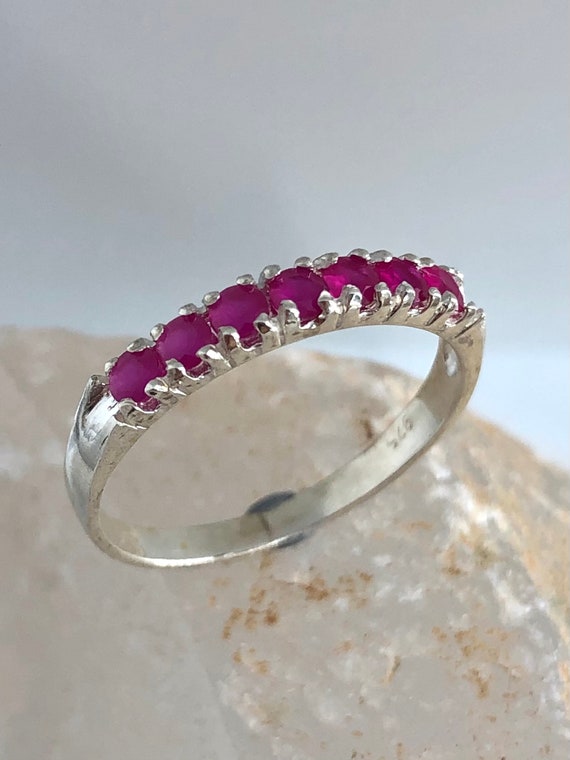 Ruby Silver Ring - Sterling Silver Ruby Band - Mi… - image 1