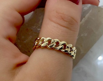 Chain Ring, Gold Stacking Ring, Gold Chain Ring, Gold Dainty Ring, Unique Ring, Curb Chain Ring, Gift For Women, Solid Gold Ring, Wife Gift