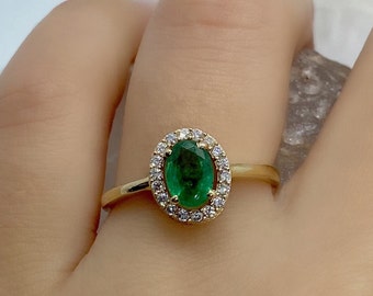 Anillo de oro esmeralda - anillo de oro de piedra preciosa esmeralda natural - joyería de oro delicado - esmeralda mujeres promete anillo - regalo para la esposa - Verde solitario