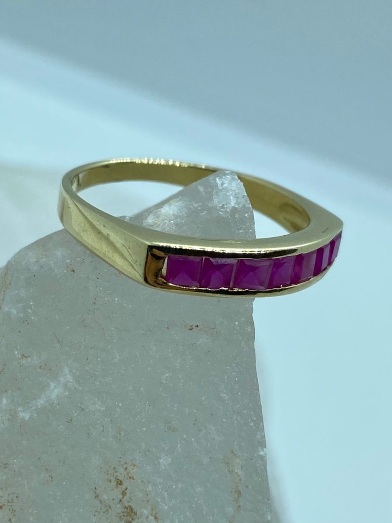 Gold Ruby Ring, Natural Ruby Ring, July Birthstone, Stackable Ring, Ruby Vintage Ring, Gold Eternity Ring, Ruby Eternity Band, Gift For Wife image 5