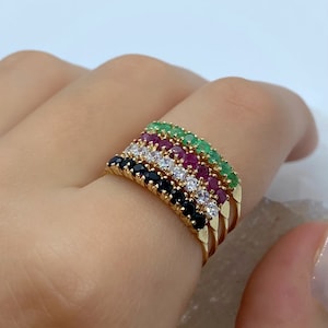 Genuine Gemstone Ring 14k Gold, Harem Gold Ring, Vintage Gold Gemstone Statement Ring, Multicolor Gemstone Gold Ring, Victorian Ring Antique