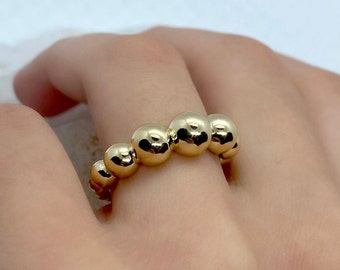 14k Solid Gold Ball Ring, Gold Beaded Ring, Gold Bubble Ring, Gold Bubble Jewelry, Multiball Stackable Bead Ring, Dainty Ball Beads Band