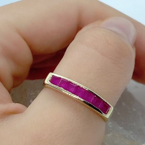 Gold Ruby Ring, Natural Ruby Ring, July Birthstone, Stackable Ring, Ruby Vintage Ring, Gold Eternity Ring, Ruby Eternity Band, Gift For Wife image 2