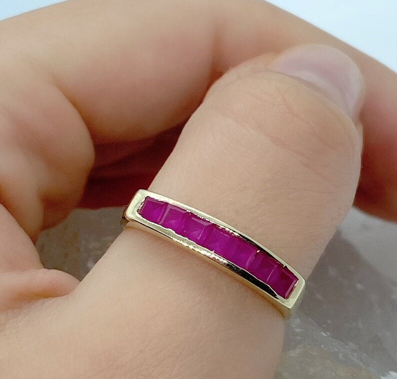 Gold Ruby Ring, Natural Ruby Ring, July Birthstone, Stackable Ring, Ruby Vintage Ring, Gold Eternity Ring, Ruby Eternity Band, Gift For Wife image 2