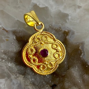 Byzantine silver - 22k Gold Plated Silver Pendant - Byzantine Dainty Pendant - Gemstone Silver Pendant - Byzantine Jewelry - Byzantine Gift