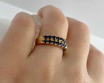 Gold Sapphire Ring, Natural Sapphire Ring, September Birthstone Ring, Sapphire Vintage Ring, Gold Eternity Ring, Sapphire Eternity Band