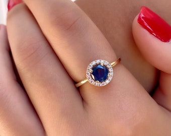 Sapphire Gold Ring - Natural Sapphire Gemstone Gold Ring - Dainty Gold Jewelry - Gift For Wife - Blue Gemstone Gold Ring - Sapphire promise