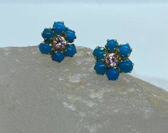 Turquoise Gold Stud Earring - Naturel Turquoise Gemstone Earring - Dainty Gold Jewelry - Minimalist Turquoise Women Stud Earring -Stud Gift