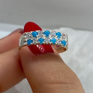 Turquoise Silver Ring - Sterling Silver Turquoise Band - Minimalist Turquoise Women Promise Ring - Dainty Silver Jewelry - Gf Birthday Gift