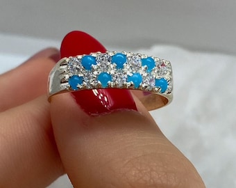 Turquoise Silver Ring - Sterling Silver Turquoise Band - Minimalist Turquoise Women Promise Ring - Dainty Silver Jewelry - Cadeau d’anniversaire Gf