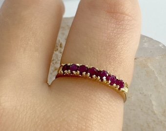 Gold Ruby Ring, Natural Ruby Ring, July Birthstone, Stackable Ring, Ruby Vintage Ring, Gold Eternity Ring, Ruby Eternity Band, Gift For Wife