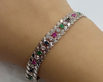 Bracelet en pierre précieuse silver chain - bracelet en pierre précieuse en argent fait main - Bijoux en argent femmes - Bracelet gemme d’argent vintage - cadeau vintage