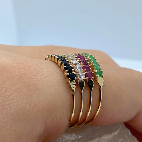 Genuine Gemstone Ring 14k Gold, Harem Gold Ring, Vintage