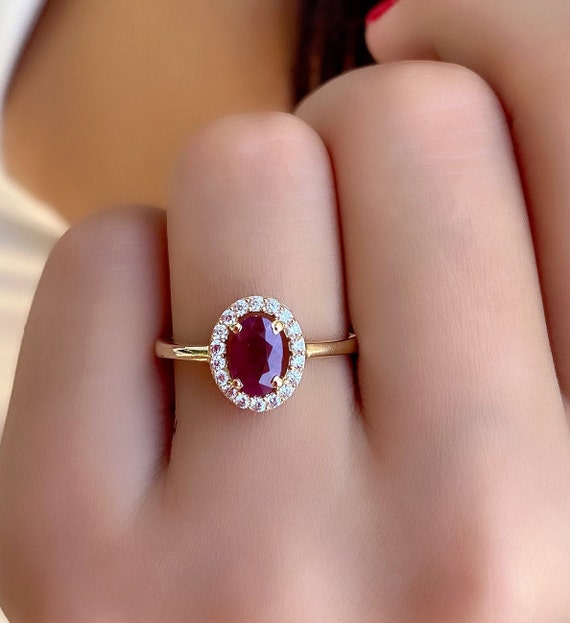 14 K Solid Yellow Gold Gemstone Ring Natural Ruby Gemstone Ring  Minimalist Precious Stone Ring  Gift for Her 100% Natural Gemstone Ring