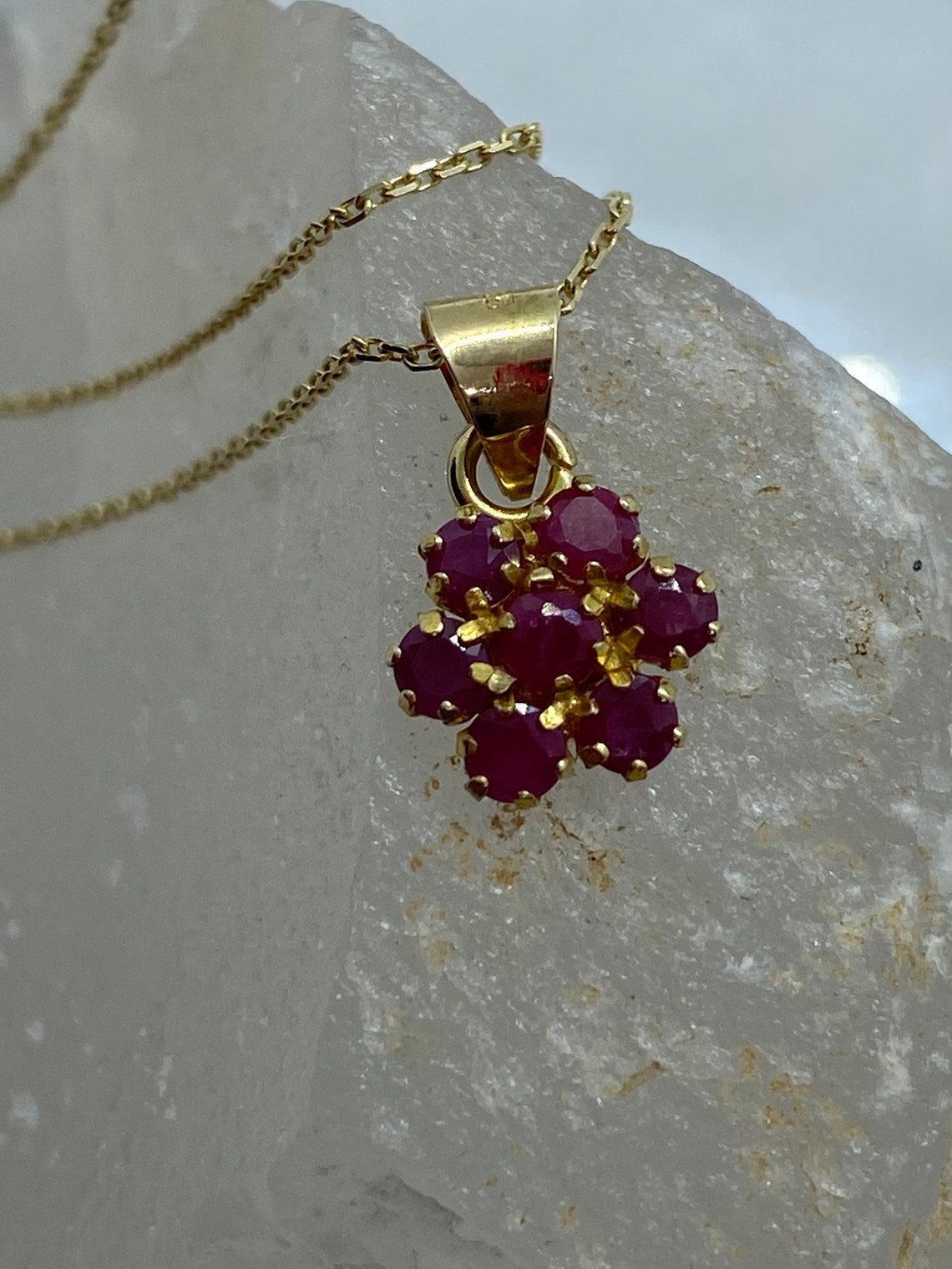 14k Solid Gold Ruby Stone Pendant Necklace Genuine Gemstone | Etsy