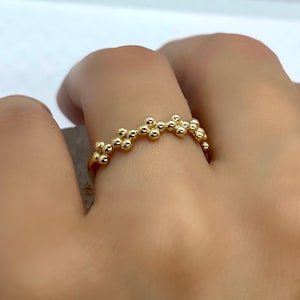 14k Solid Gold Beaded Ring, Gold Ball Ring, Gold Bubble Ring, Gold Bubble Jewelry, Multiball Stackable Bead Ring, Dainty Ball Beads Band