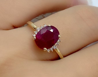 Ruby Gold Ring - Natural Ruby Gemstone Gold Ring - Dainty Gold Jewelry - Ruby Women Promise ring - Gift For Wife - Solitaire Ruby Ring