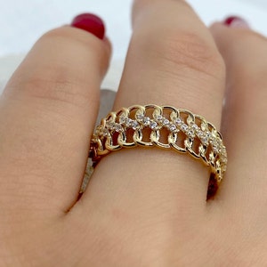 14k Solid Gold Double Curb Chain Ring, Gold Chain Ring, Gold Chain Stacking Ring, Dainty Gold Chain Ring, Curb Chain Ring, Gift For Her