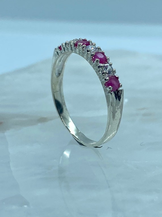 Ruby Silver Ring - Sterling Silver Ruby Band - Mi… - image 2