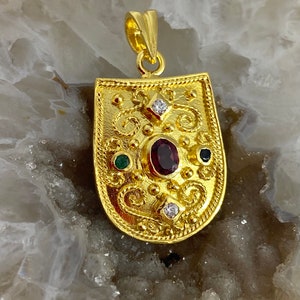 Ciondolo in argento bizantino - 22k placcato in oro argento - Ciondolo dainty bizantino - Ciondolo in argento pietra preziosa - Gioielli bizantini - Regalo bizantino