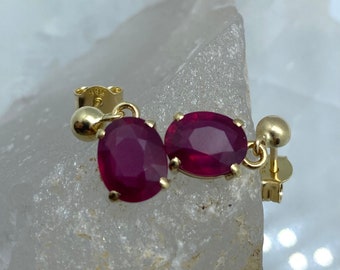 Ruby Gold Earring, Natural Ruby Gemstone Gold Earring, Dainty Gold Jewelry, Ruby Women Solitare Earring, Gift For Wife, Gold Ruby Earring