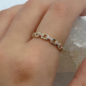Chain Ring, Gold Stacking Ring, Gold Chain Ring, Gold Dainty Ring, Unique Ring, Curb Chain Ring, Gift For Women, Solid Gold Ring, Wife Gift
