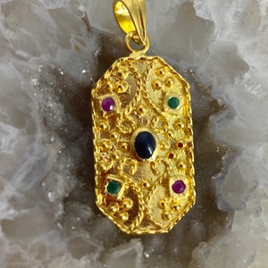 Byzantine silver - 22k Gold Plated Silver Pendant - Byzantine Dainty Pendant - Gemstone Silver Pendant - Byzantine Jewelry - Byzantine Gift