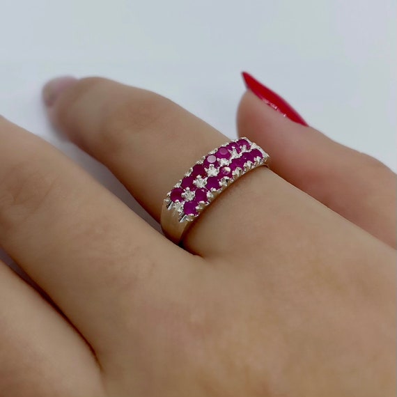 Ruby Silver Ring - Sterling Silver Ruby Band - Mi… - image 2