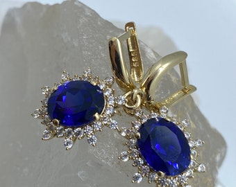 Sapphire Earrings - Sapphire Drop Earrings - Natural Blue Sapphire Gemstone - Sapphire Jewelry - Sapphire Stud Earrings - Blue Sapphire Gold