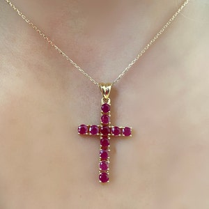 Ruby Gold Necklace - Gold Cross Necklace - Gold Cross Necklace Women - Natural Ruby - 18k Gold Cross - Ruby Cross - Cross Necklace - Cross