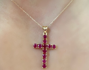 Ruby Gold Necklace - Gold Cross Necklace - Gold Cross Necklace Women - Natural Ruby - 18k Gold Cross - Ruby Cross - Cross Necklace - Cross