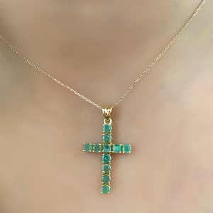 Emerald Gold Necklace Gold Cross Necklace Gold Cross - Etsy