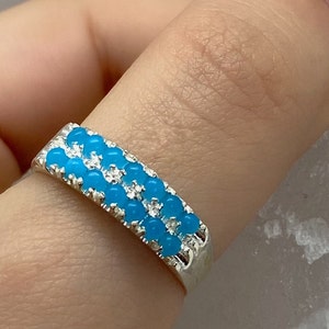 Turquoise Silver Ring - Sterling Silver Turquoise Band - Minimalist Turquoise Women Promise Ring - Dainty Silver Jewelry - Gf Birthday Gift