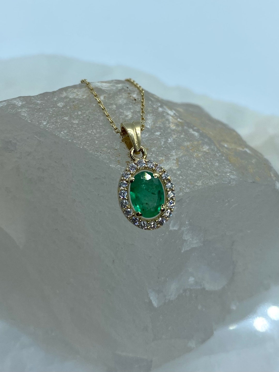 Emerald Necklace Emerald Gold Necklace Emerald Pendant Necklace Gold ...