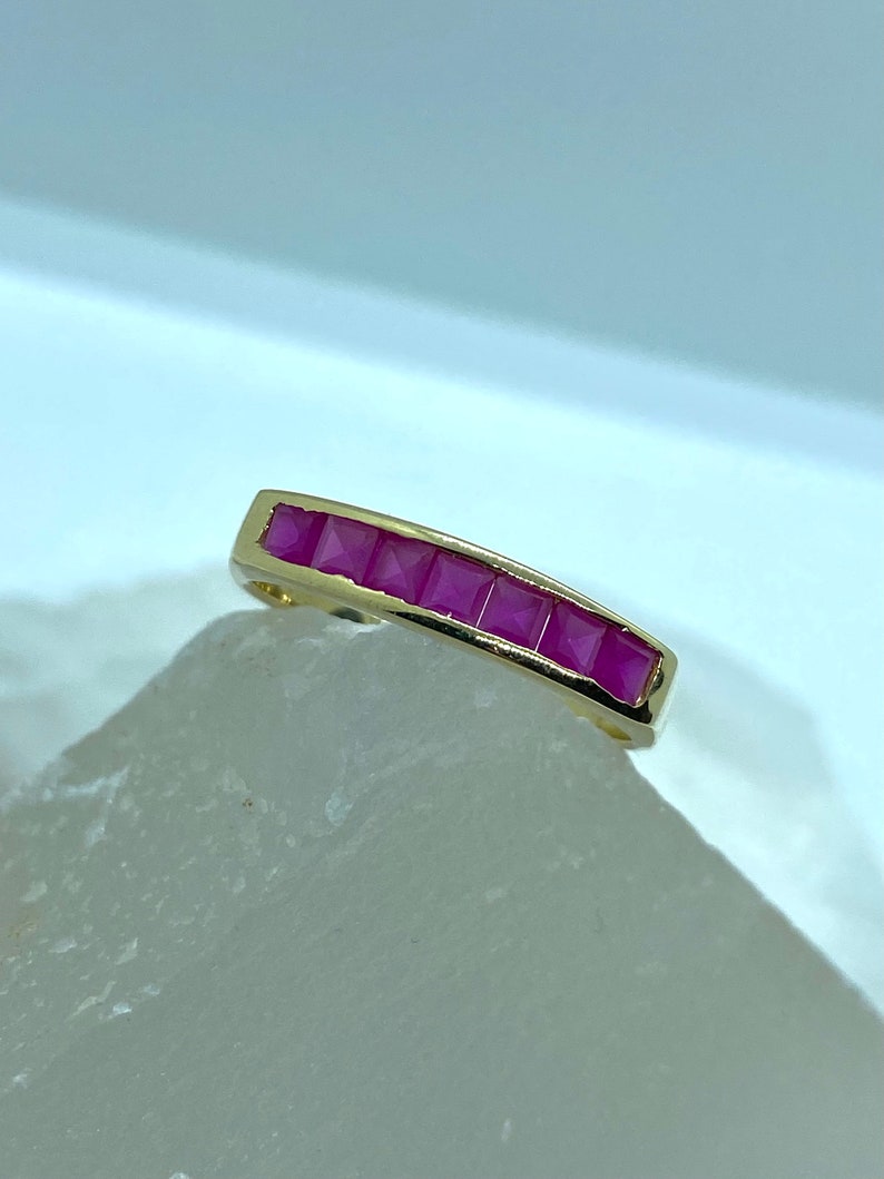 Gold Ruby Ring, Natural Ruby Ring, July Birthstone, Stackable Ring, Ruby Vintage Ring, Gold Eternity Ring, Ruby Eternity Band, Gift For Wife image 3