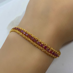 Ruby Bracelet, Gemstone Bracelet, Gold Bracelet, Birthstone Bracelet, Chain Bracelet, Rope 14k Chain Bracelet, Jewelry 14k 18k, Jewelry Gift