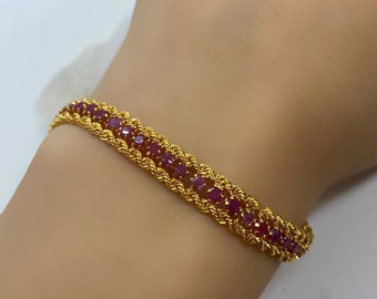 Ruby Bracelet, Gemstone Bracelet, Gold Bracelet, Birthstone Bracelet, Chain Bracelet, Rope 14k Chain Bracelet, Jewelry 14k 18k, Jewelry Gift