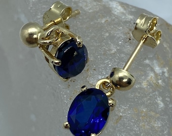 Sapphire Earrings - Sapphire Drop Earrings - Natural Blue Sapphire Gemstone - Sapphire Jewelry - Sapphire Stud Earrings - Blue Sapphire Gold