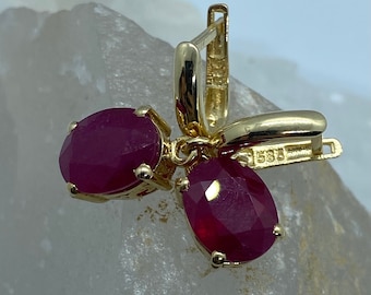 Ruby Gold Earring, Natural Ruby Gemstone Gold Earring, Dainty Gold Jewelry, Ruby Women Solitare Earring, Gift For Wife, Gold Ruby Earring
