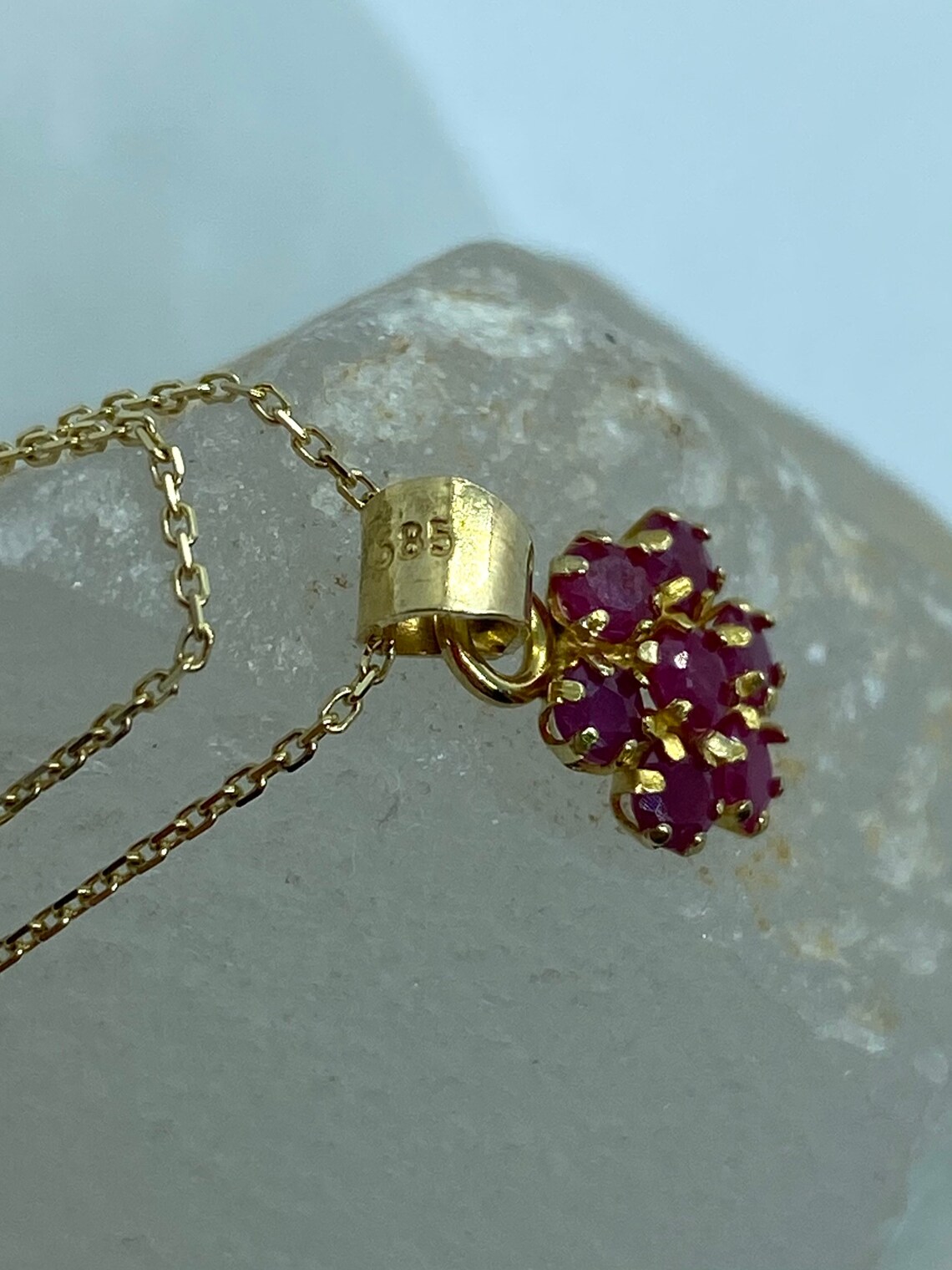 14k Solid Gold Ruby Stone Pendant Necklace Genuine Gemstone | Etsy