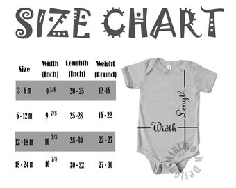 Bella + Canvas 100B Baby Bodysuit Size Chart - Bella Canvas Bodysuit Size Chart - Bella Canvas Sizes - Bella Canvas Baby Size Chart