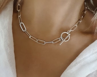 925スターリングシルバー回転フロントクラスプネックレス、シルバー