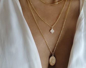 Gold Layered Necklace Set, Set of 3 Layers Necklace, Layered Coin Necklace Gold, Dainty Gold necklace Set, Stackable Necklaces for Women