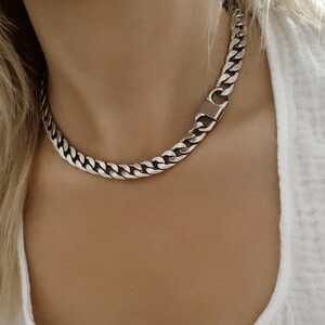 Silver Chunky Curb Necklace, Statement Silver Necklace, Cuban Chain ...