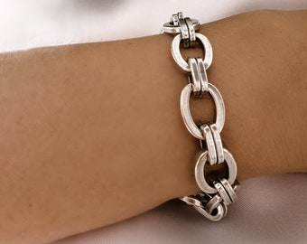 Bracelet Chunky en argent, bracelet à chaîne en argent, bracelet de déclaration en argent, bracelet à maillons en argent, bracelet à maillons ovales épais