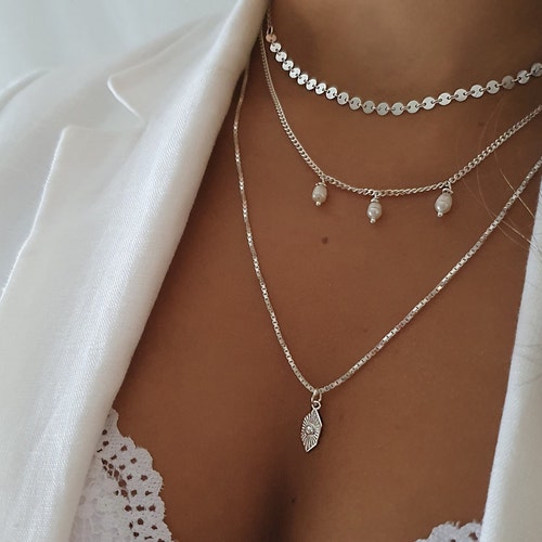 Sterling Silver Layered Necklace Set Dainty Layered 925 Etsy