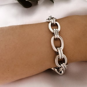 Silver Chunky Bracelet, Silver Chain Bracelet, Statement Bracelet Silver, Silver Link Bracelet, Thick Oval Links Bracelet