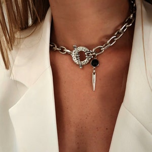 Chunky Chain Necklace, Silver Chunky Necklace, Chunky Chain Toggle Choker, Statement Silver Necklace, Thick Link Chain, Statement Choker.