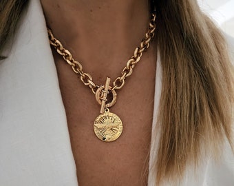 Gold Chunky Coin Necklace, Gold Statement Necklace, Ancient Coin Necklace, Chunky Silver Necklace, Chunky Necklace Women, Medallion Necklace
