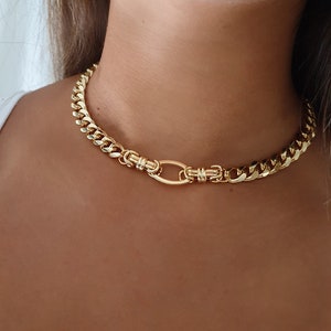 Chunky Gold Curb Chain Choker, Gold Chunky , Statement Necklace, Cuba Link Chain Necklace, Curb Chain Necklace, Gold Cuba Link Chain